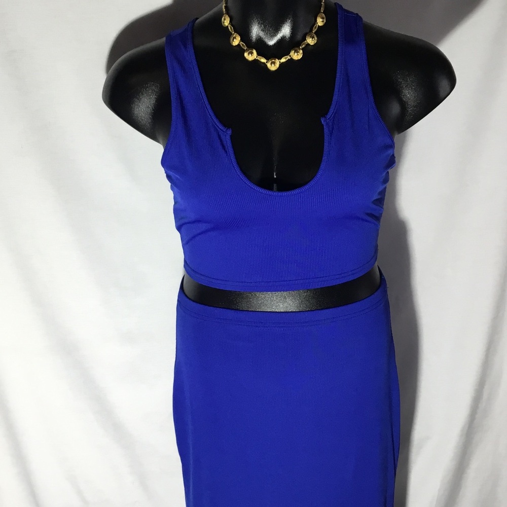 Two Piece Royal Blue Ribbed Crop Tank and Skirt Sett.